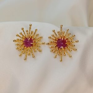Güneş Işıltısı Doğal Taşlı Gold Küpe