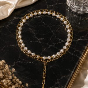 Severya İnci Detaylı Turkuaz Taşlı Gold Renk Kolye