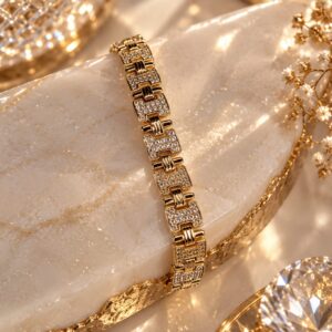 Severya Gold Taşlı Geometrik Link Bileklik