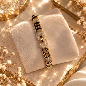 Severya Gold Taşlı Modern Zincir Tasarım Bileklik