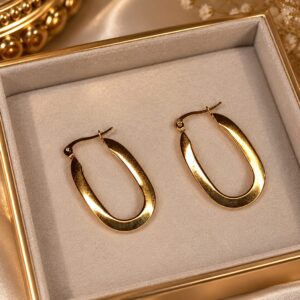 Severya Gold Oval Halka Küpe