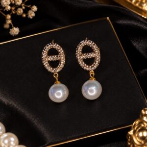 Severya Gold Taş Detaylı İnci Sallantılı Küpe