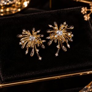 Severya Gold Taş Detaylı Çiçek Model Küpe
